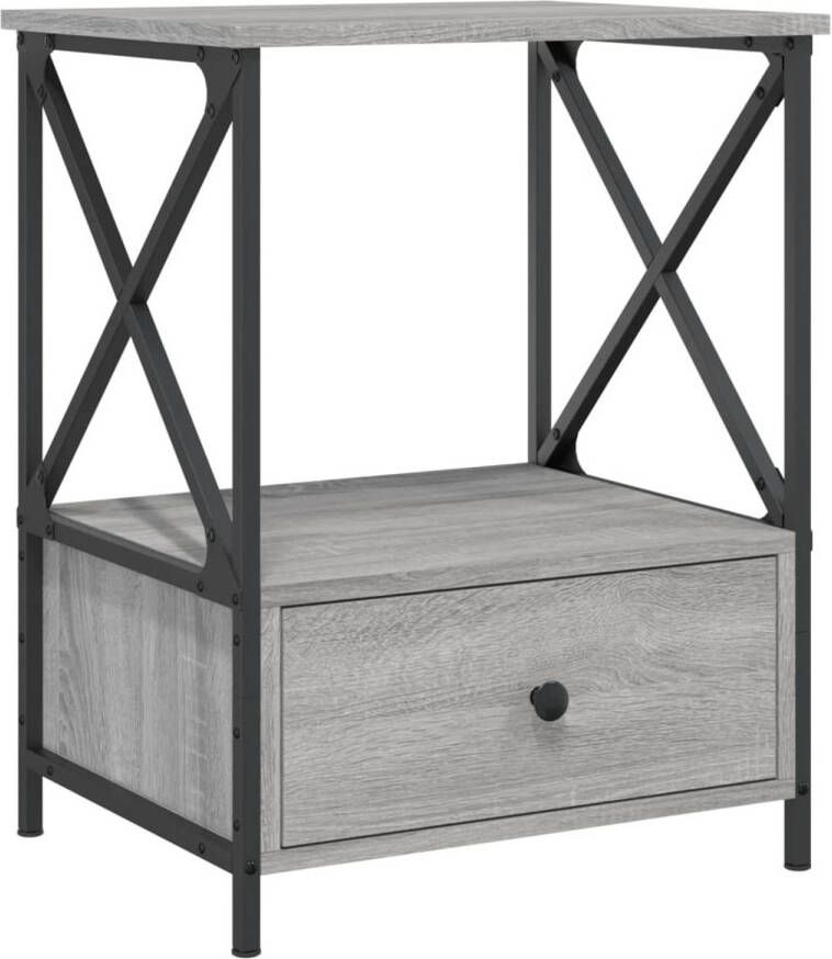 The Living Store Nachtkastje IndustriÃle uitstraling Grijs Sonoma Eiken 50 x 41 x 65 cm Nachtkastje Industrieel Design Grijze Kleur Houten Meubilair Slaapkamermeubilair