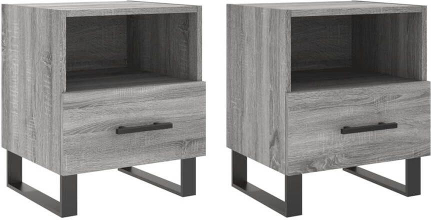 The Living Store Nachtkastje Modern Charme Meubels Afmeting- 40x35x47.5cm Ken- Grijs Sonoma Eiken Materiaal- Bewerkt hout en ijzer Inclusief- 2x nachtkastje