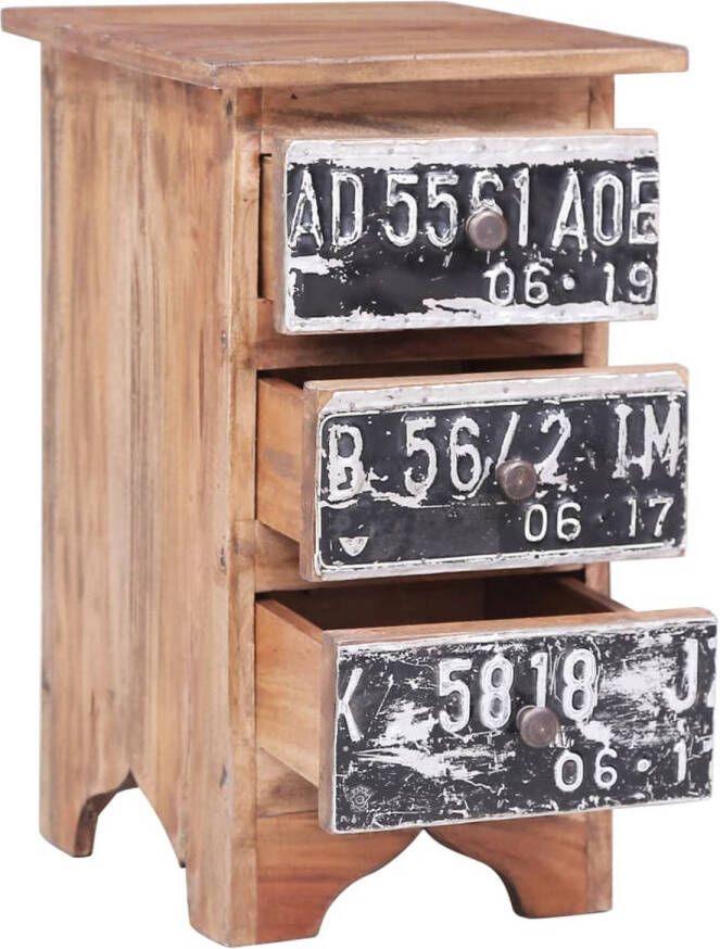 The Living Store Nachtkastje Modern Hout 30 x 30 x 51 cm Gerecycled hout met aluminium plaat 3 lades - Foto 1