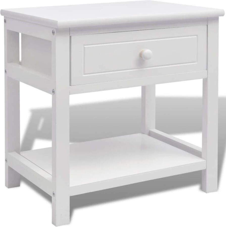 The Living Store Nachtkastje Paulowniahout 40 x 29 x 42 cm Wit Met lade en plank Eenvoudige montage Nachtkastje Wit Meubilair Slaapkamer Slaapkamersmeubel Sidetable