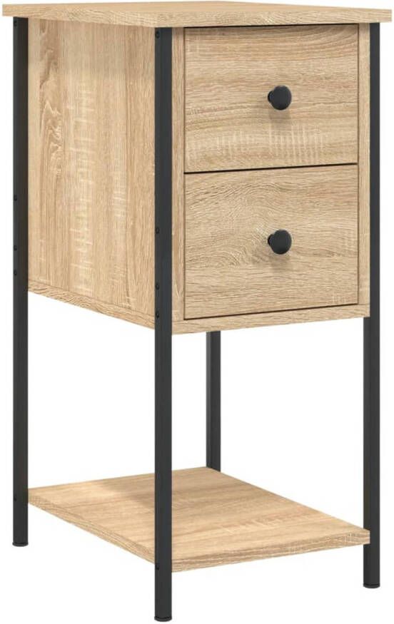 The Living Store Nachtkastje 32x42x70 cm bewerkt hout sonoma eikenkleurig Nachtkastje Nachtaandacht Houten Nachtlampje Eiken Meubel Vintage Nachtkastje