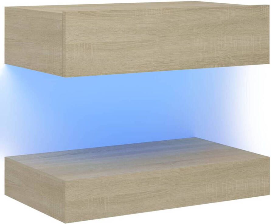 The Living Store Nachtkastje Sonoma Eiken LED-verlichting Duurzaam Ruimtebesparend Gemakkelijk schoon te maken Met montage Afm 60x35x15.5cm