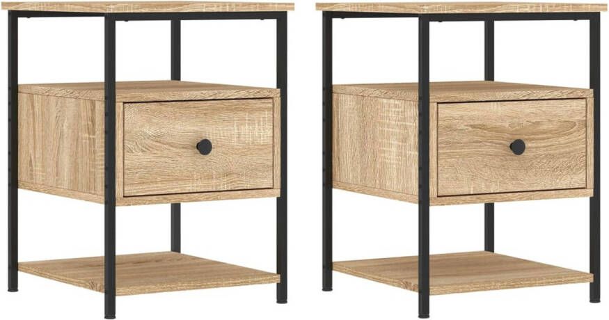 The Living Store Nachtkastje Sonoma eiken Set van 2 40 x 42 x 56 cm Duurzaam hout en ijzer