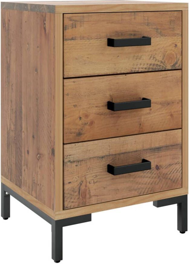 The Living Store Nachtkastje Vintage Massief gerecycled grenenhout Met lades 40 x 30 x 55 cm