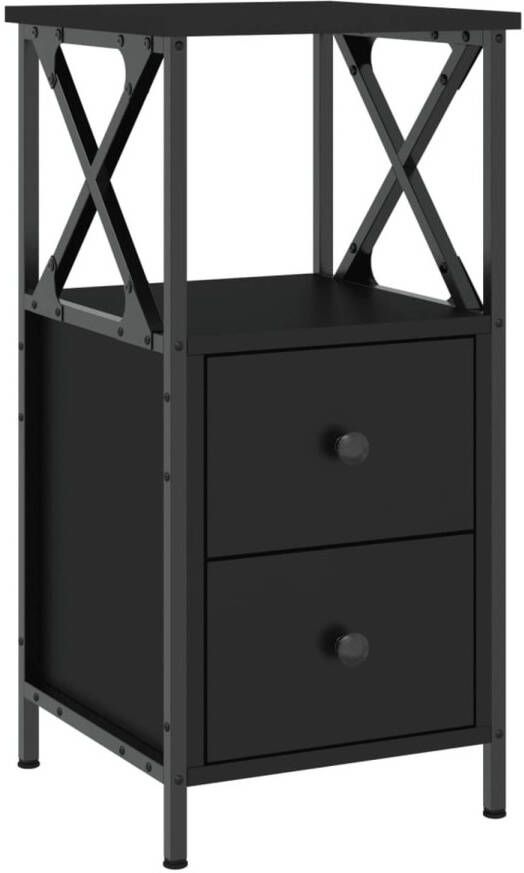 The Living Store nachtkastje zwarte bewerkt houten en ijzeren 34x35.5x70 cm verstelbare poten - Foto 1