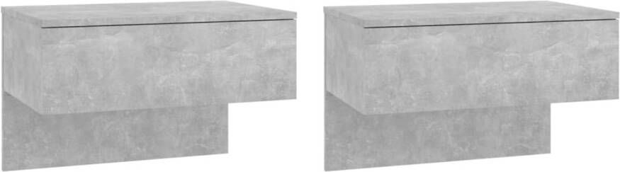 The Living Store Wandnachtkastjes Set van 2 Betongrijs 60x40x40 cm Wandmontage ontwerp Multifunctioneel Eenvoudig te reinigen Montage vereist Materiaal- bewerkt hout
