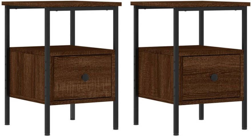 The Living Store Nachtkastjes 2 st 34x36x50 cm bewerkt hout bruin eikenkleur Nachtkastjes Nachtkast Houten Nachtkast Bruine Nachtkast Kleine Nachtkast