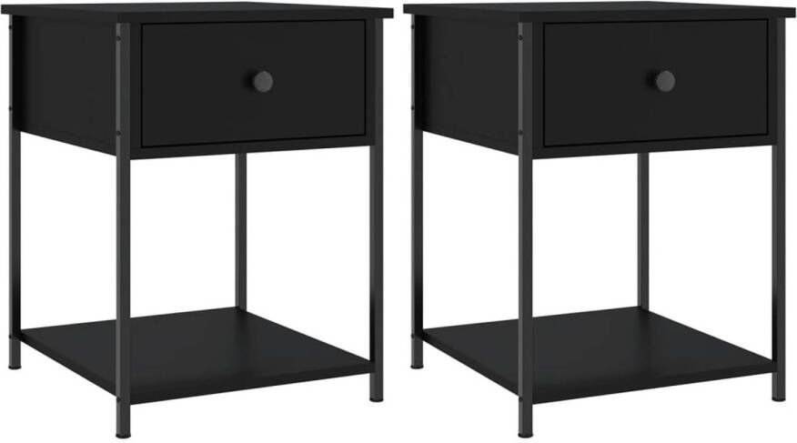 The Living Store Nachtkastjes 2 st 44x45x58 cm bewerkt hout zwart Nachtkastjes Kast Slaapkamermeubel Houten Nachtkastjes Zwarte Nachtkastjes