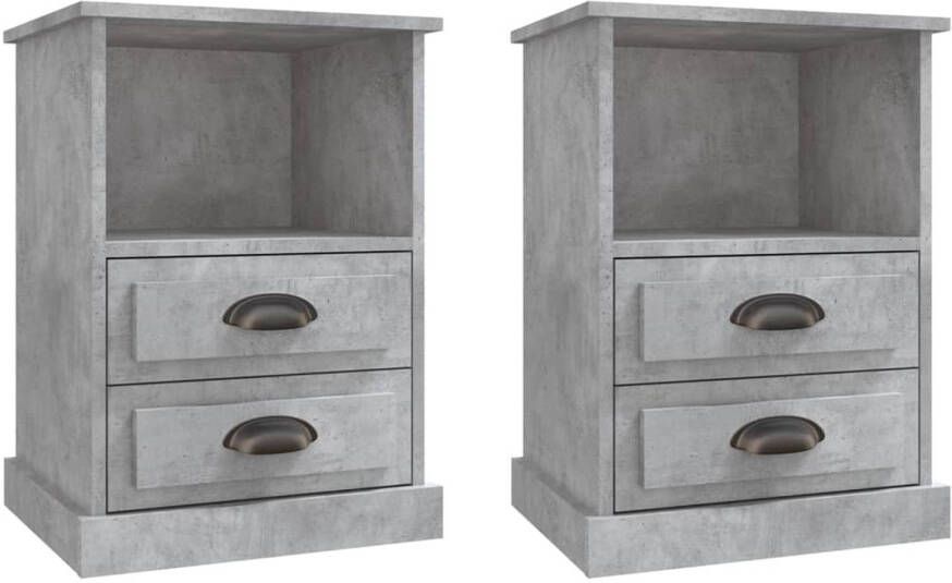 The Living Store Nachtkastjes Betongrijs Hout 43 x 36 x 60 cm 2 lades Nachtkastjes Kastjes Bedkanten Meubelstukken Kamermeubilair