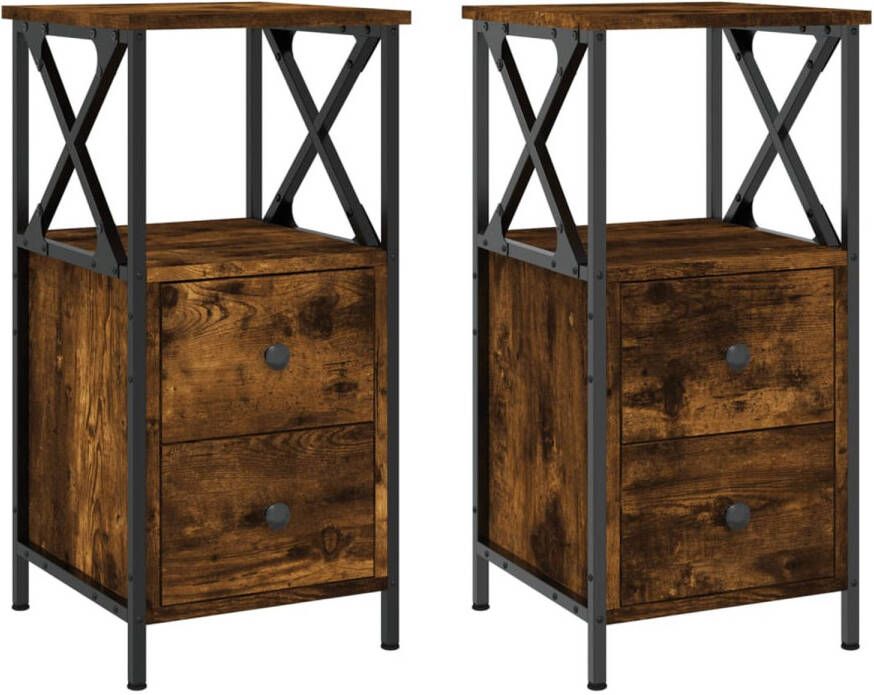 The Living Store Nachtkastjes Eiken 34 x 35.5 x 70 cm Duurzaam hout en ijzer