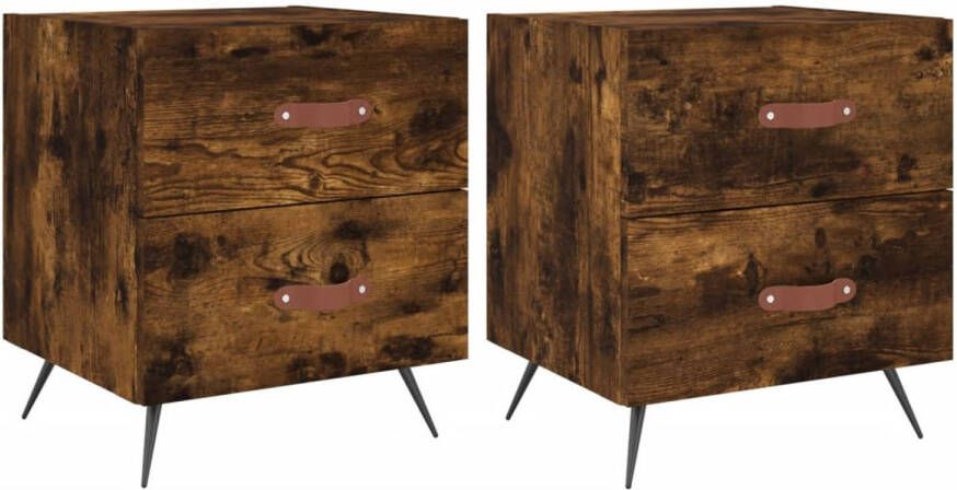 The Living Store Nachtkastjes Gerookt eiken 40 x 35 x 47.5 cm (B x D x H) Metalen voeten Nachtkastjes Kastjes Meubilair Slaapkamermeubilair Houten Meubilair
