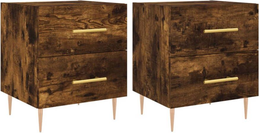 The Living Store Nachtkastjes 2 st 40x35x47 5 cm bewerkt hout gerookt eikenkleur Nachtkastjes Kastjes Meubilair Houten Meubels Bruine Meubels