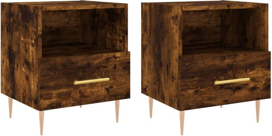 The Living Store Nachtkastjes Gerookt Eiken 40x35x47.5cm Duurzaam bewerkt hout Veel opbergruimte Metalen voeten Set van 2 Nachtkastjes Kast Meubilair Slaapkamermeubel Bruine Kast