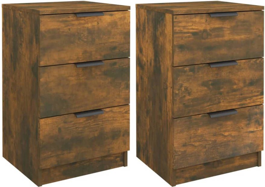 The Living Store Nachtkastjes 2 st 40x36x65 cm gerookt eikenkleurig Nachtkastjes Slaapkamermeubilair Houten Kastjes Gerookte Eiken Bergruimte