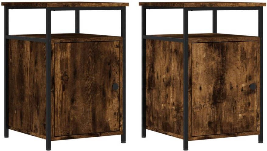 The Living Store Nachtkastjes 2 st 40x42x60 cm bewerkt hout gerookt eikenkleurig Nachtkastjes Kastjes Houten Nachtstand Bruine Nachtkast Vintage Nachtkast