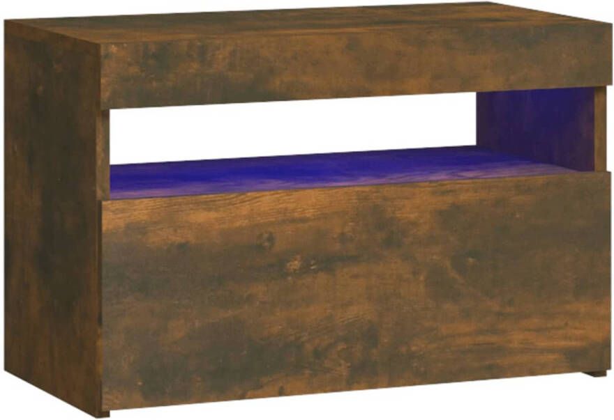 The Living Store Nachtkastje met LED-verlichting 60x35x40 cm gerookt eikenkleur Nachtkast Nachtkastje Meubilair Slaapkamer Led Lampen Houten Nachttafel