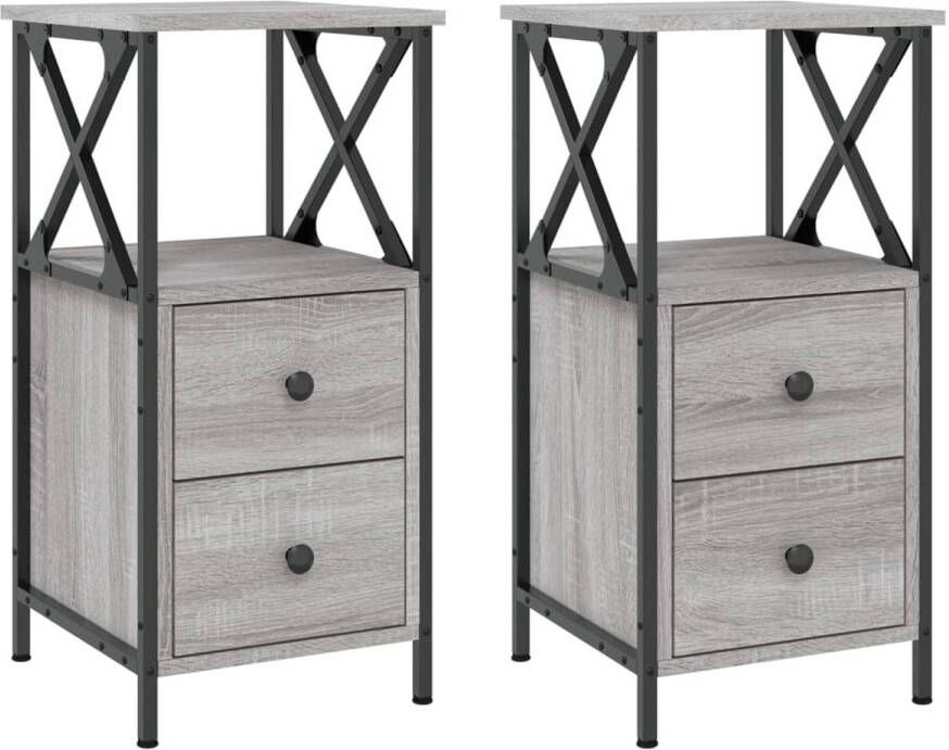 The Living Store Nachtkastjes grijs sonoma eiken 34 x 35.5 x 70 cm 2 stuks