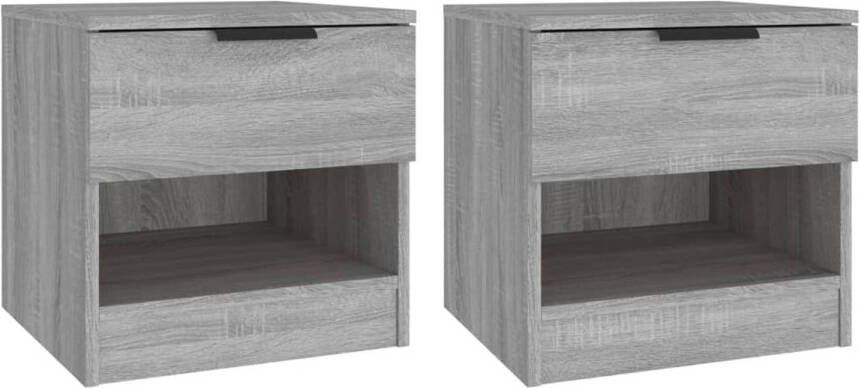 The Living Store Nachtkastjes Grijs Sonoma Eiken Set van 2 Bewerkt hout 40 x 39 x 40 cm