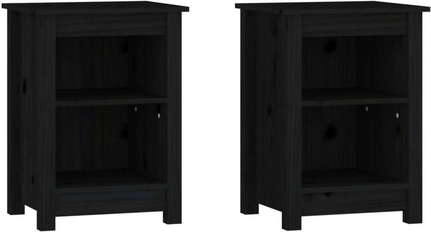 The Living Store Nachtkastjes Klassiek Houten nachtkastjes 40 x 35 x 55 cm Ken- Massief grenenhout Kleur- zwart