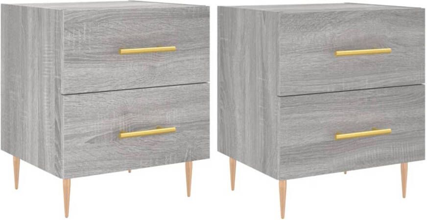 The Living Store Nachtkastjes Moderne Charme Grijs Sonoma Eiken 40 x 35 x 47.5 cm Metalen voeten Nachtkastjes Kast Slaapkamer Meubilair Houten Kast Grijze Kast