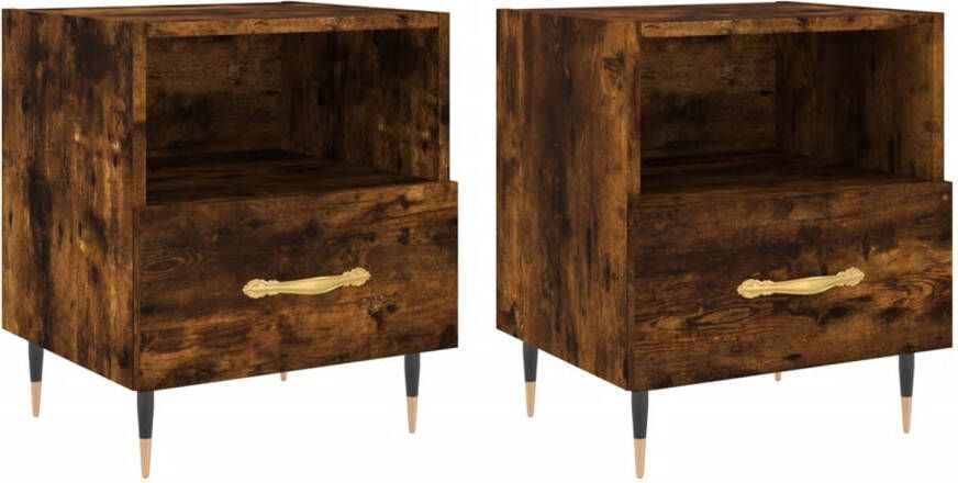 The Living Store Nachtkastjes Smoked Oak 40 x 35 x 47.5 cm Opbergruimte Displayfunctie