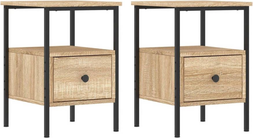 The Living Store Nachtkastjes Sonoma Eiken 34 x 36 x 50 cm Duurzaam hout en ijzer