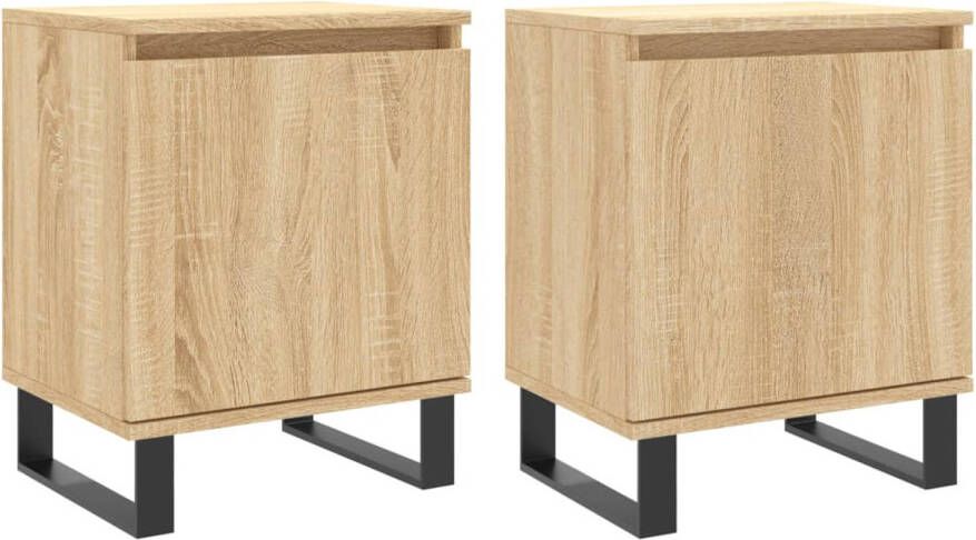 The Living Store Nachtkastjes Sonoma eiken 40 x 30 x 50 cm Bewerkt hout en ijzer Set van 2 - Foto 2