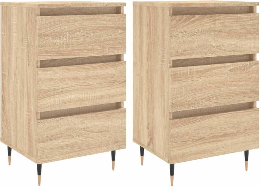 The Living Store Nachtkastjes Sonoma Eiken 40 x 35 x 69 cm Bewerkt Hout Set van 2