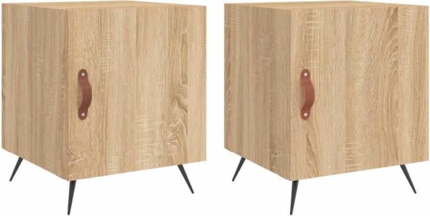 The Living Store Nachtkastjes Sonoma eiken 40 x 40 x 50 cm Duurzaam hout Veel opbergruimte Metaalvoeten