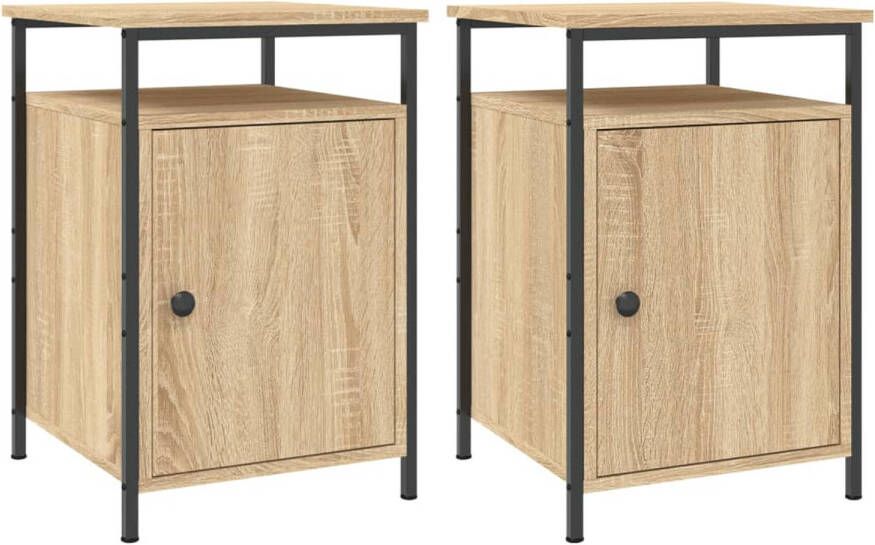 The Living Store Nachtkastjes Sonoma Eiken 40 x 42 x 60 cm Duurzaam bewerkt hout en ijzer Set van 2