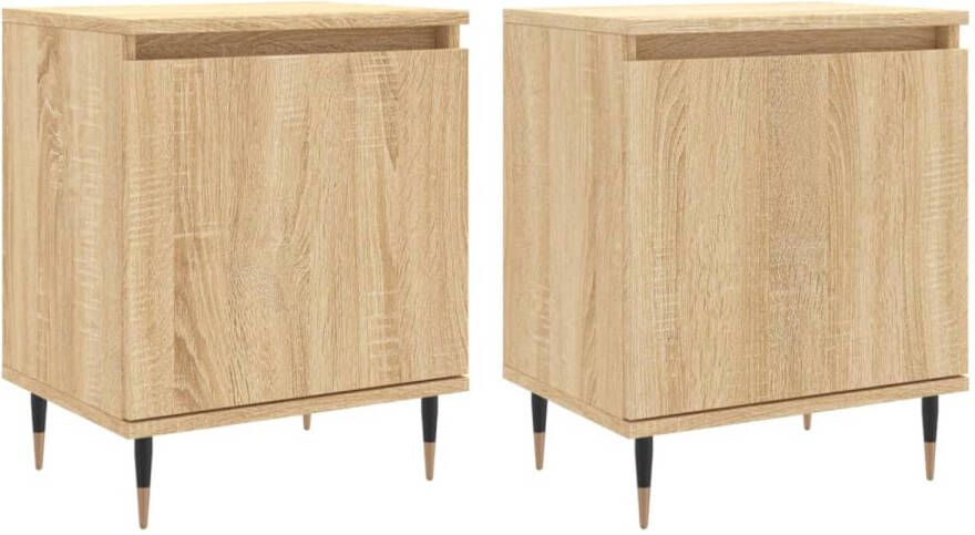 The Living Store Nachtkastjes Sonoma eiken 40 x 30 x 50 cm Bewerkt hout en ijzer Set van 2