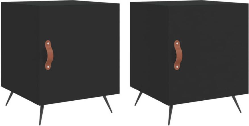 The Living Store Nachtkastjes zwart Set van 2 40x40x50cm Duurzaam materiaal Veel opbergruimte Displayfunctie Metalen voeten Praktische deur Montage vereist
