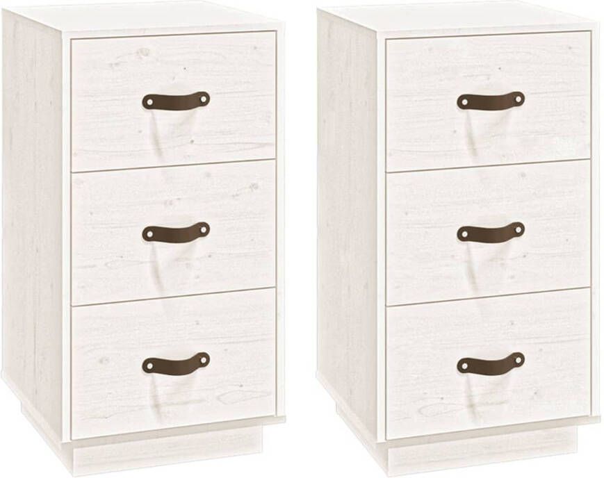 The Living Store Nachtkastjes 2 st 40x40x75 cm massief grenenhout wit Nachtkaste Nachtkastjes Massief Hout Grenenhout Witte Meubel