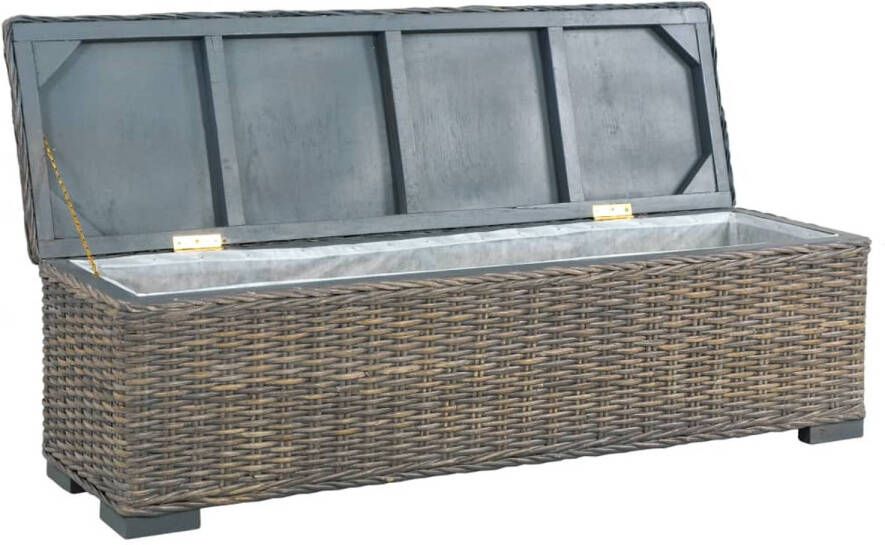 The Living Store Opbergbox 120 cm kubu rattan en massief mangohout grijs Hocker