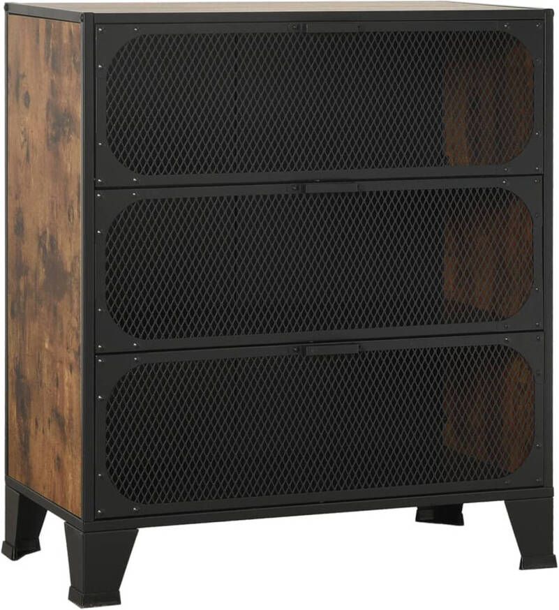 The Living Store Opbergkast 72 x 36 x 82 cm Rustiek Bruin Metalen en MDF Kast met 3 Gaasdeuren - Foto 2