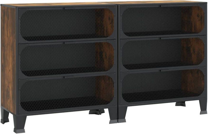 The Living Store Opbergkast 72 x 36 x 82 cm Rustiek Bruin Metalen en MDF Kast met 3 Gaasdeuren - Foto 1