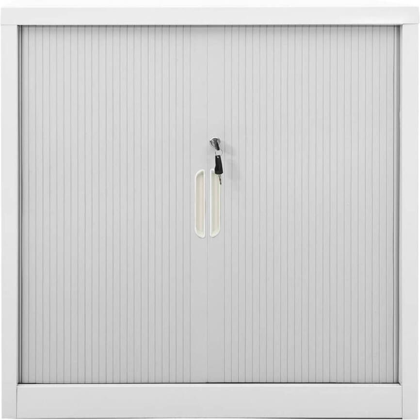 The Living Store Opbergkast Roldeurkast Grijs 90 x 40 x 90 cm Staal Met 2 verstelbare schappen en een slot Opslagkast Rolschuifdeur Metalen Kast Grijze Kast Bergruimte