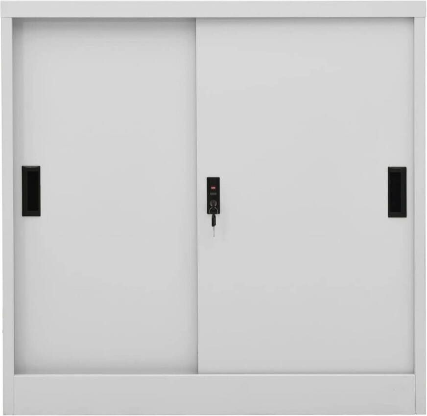 The Living Store Opbergkast Staal 90x40x90 cm Lichtgrijs verstelbare schappen schuifdeur Opslagkast Metalen Kast Kantoor Kast Schuivendeurs Bureauspullen Organiseren