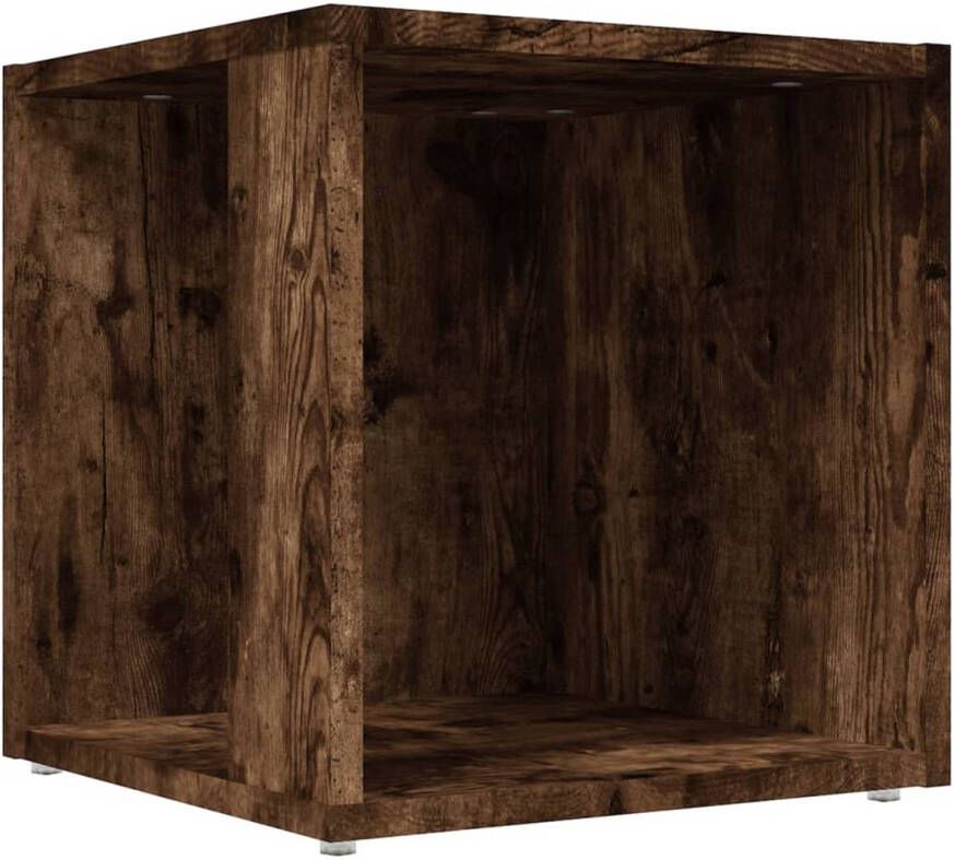 The Living Store Bijzettafel 33x33x34-5 cm bewerkt hout gerookt eikenkleurig Tafel