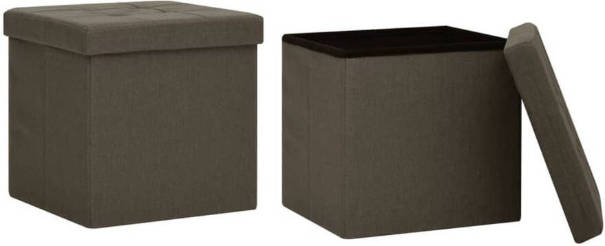 The Living Store Opbergkruk inklapbaar donkerbruin 38 x 38 x 38 cm comfortabele gevoerde zitting afneembaar zitdeksel 2 stuks Opbergkrukken Opbergbox Stoffen Kruk Klapstoel Inklapbare Kruk