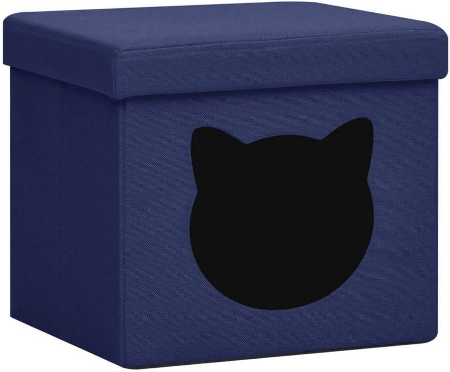 The Living Store Opbergkruk Kattenpatroon 37x33x33cm Blauw MDF Stof