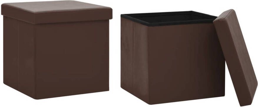 The Living Store Opbergkrukken Bruin PVC en MDF 38 x 38 x 38 cm Inklapbaar Opbergkrukken Opbergbox Stoel Bankje Multifunctioneel Meubilair
