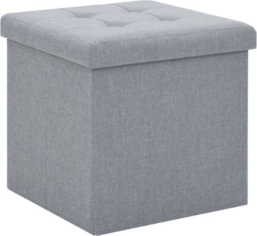 The Living Store Opbergkrukken Set van 2 Lichtgrijs 38x38x38cm Knopen Kunstlinnen MDF Opslagkrukken Opbergbox Stoffen Kruk Kunststof Kruk Multifunctionele Kruk