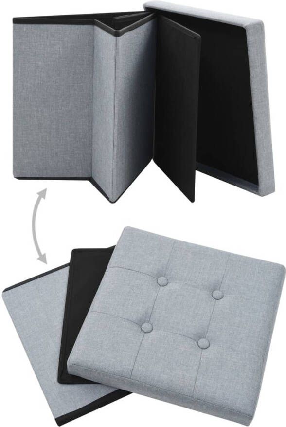 The Living Store Opslagkruk 38x38x38cm Lichtgrijs Kunstlinnen MDF Opslagkruk Kruk Bankje Zithoek Meubilair