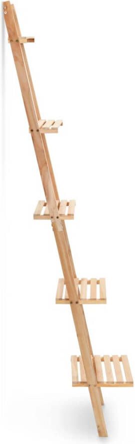 The Living Store Plantenrek Hout 41.5 x 30 x 176 cm Beige Plantenrek Muurplank Ladderrek Woonaccessoires Binnendecoratie