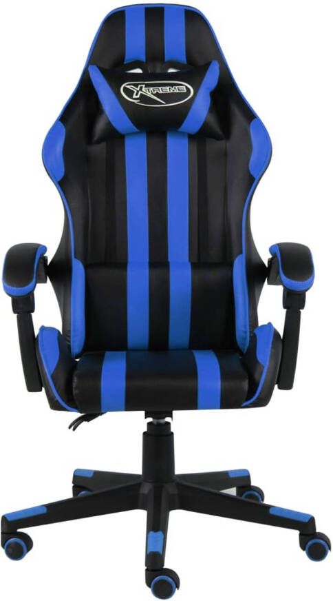 The Living Store Racestoel Luxe kunstleren gamingstoel Verstelbaar en comfortabel Blauw zwart 62 x 69 cm (B x D) Hoogte- 115-130 cm