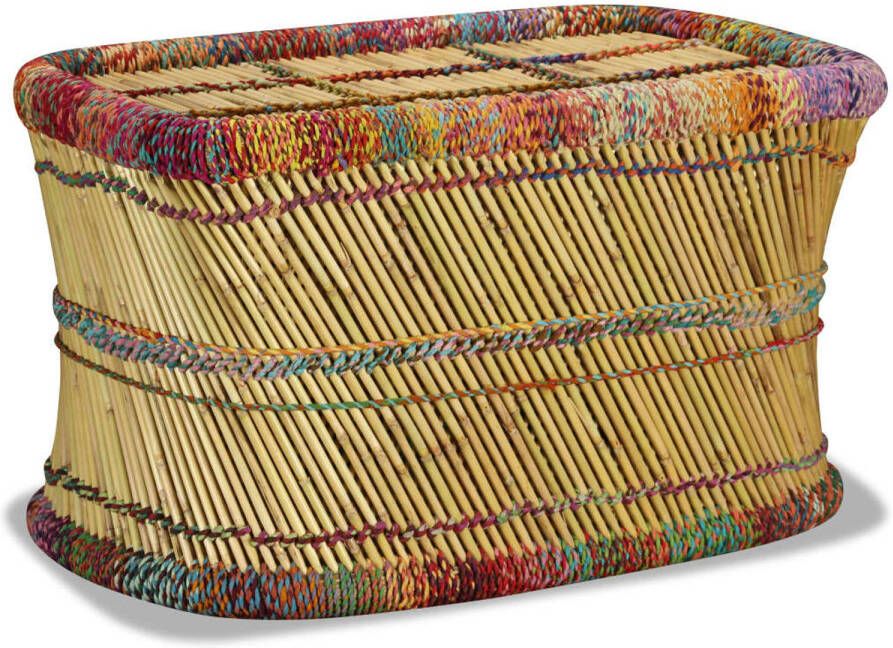 The Living Store Rechthoekige Salontafel Bamboe Chindi Weefdetails 78 x 50 x 45 cm Meerkleurig