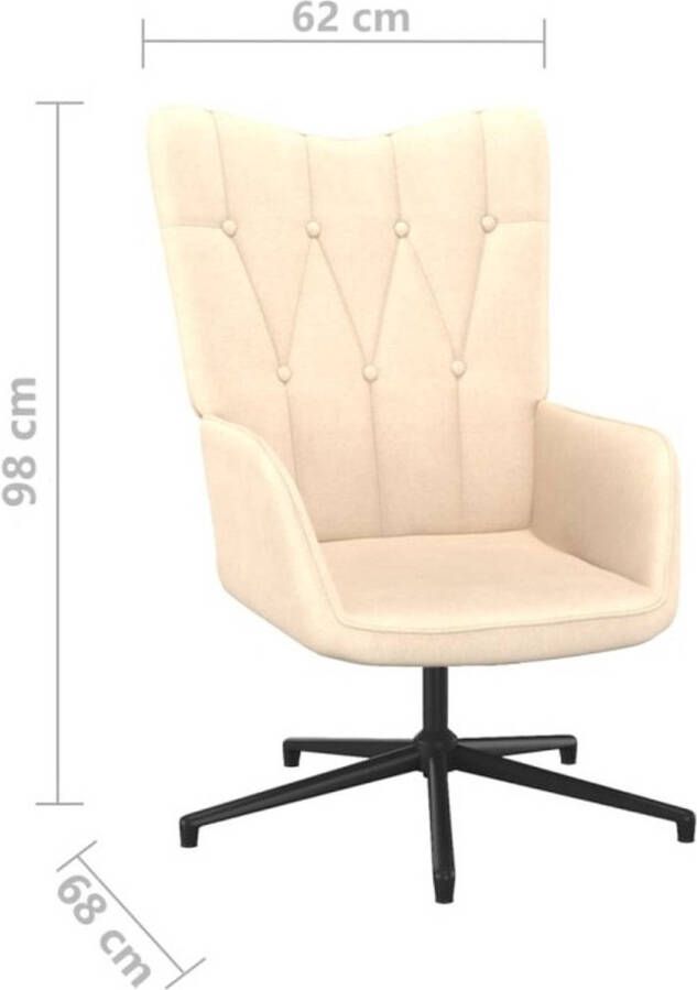 The Living Store Relaxfauteuil A Relaxstoel Crème 62 x 68 x 98 cm 360 graden draaibaar Stof en staal