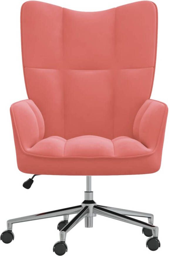 The Living Store Relaxstoel chique en elegant bureaustoel Afmeting- 61.5 x 69 x (94.5 102) cm Kleur- roze Materiaal- fluweel en staal - Foto 1