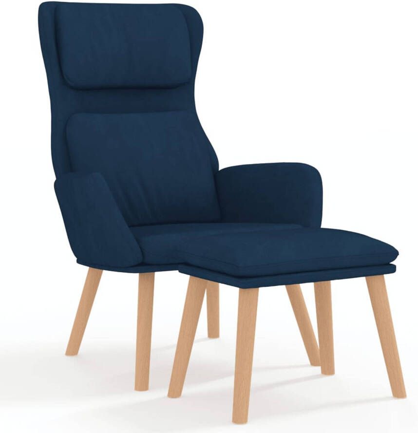 The Living Store Relaxstoel Fluweel Blauw 70 x 77 x 98 cm Comfortabel en stabiel Incl voetenbank - Foto 1